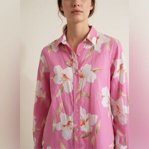 Lauren Ralph Lauren Shirt Women MP Pink Floral Print Button Down Long Sleeve‎